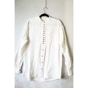 Civilian M White button up shirt Celtic Irish Cotton Flax mandarin collar